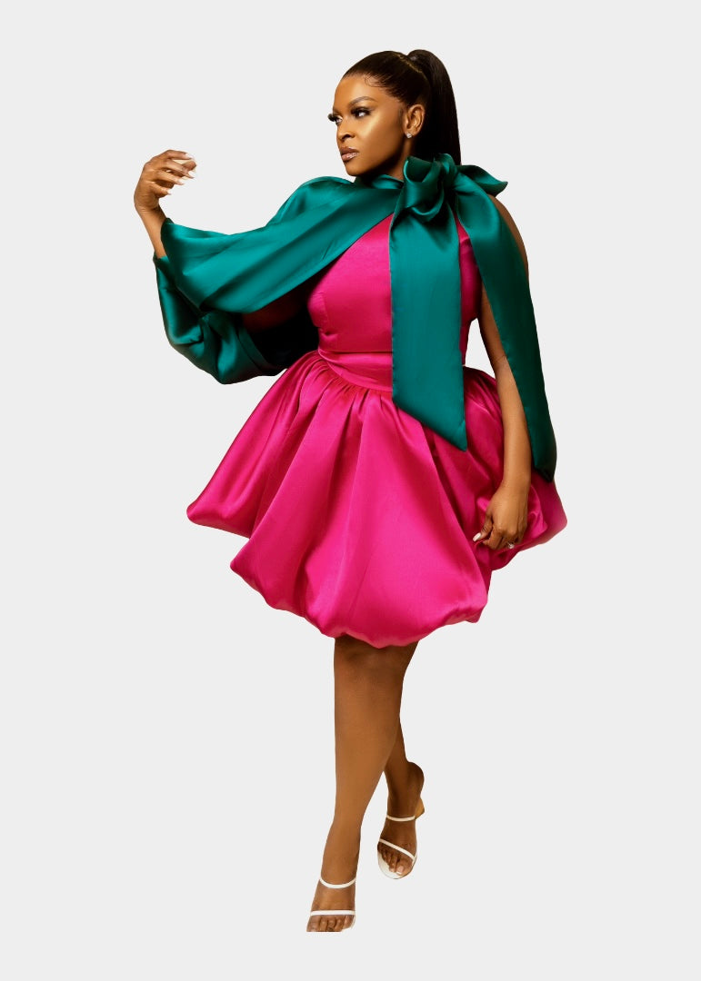 Balloon dress with Detachable puff sleeves