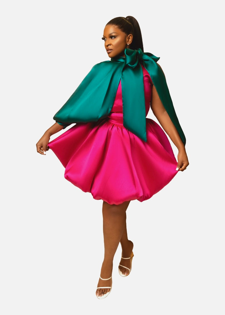 Balloon dress with Detachable puff sleeves